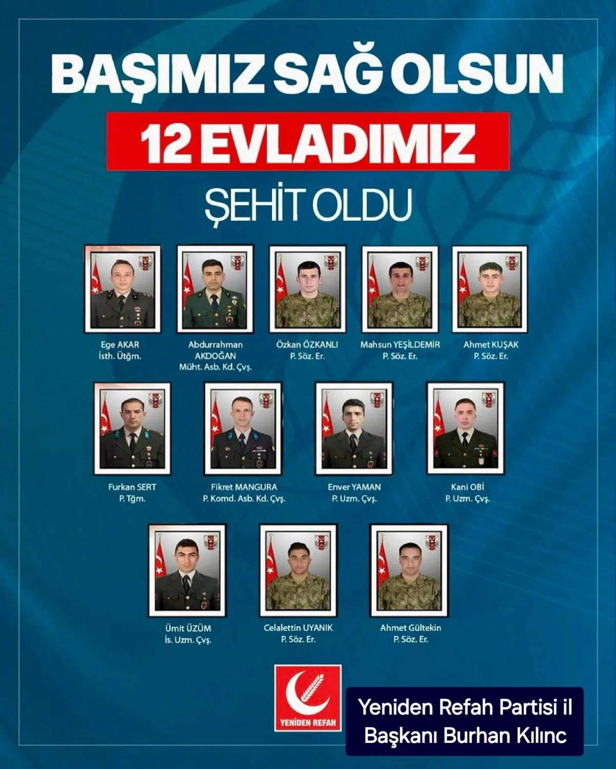 Burhan Kılıç Taziye Mesajı Yayımladı