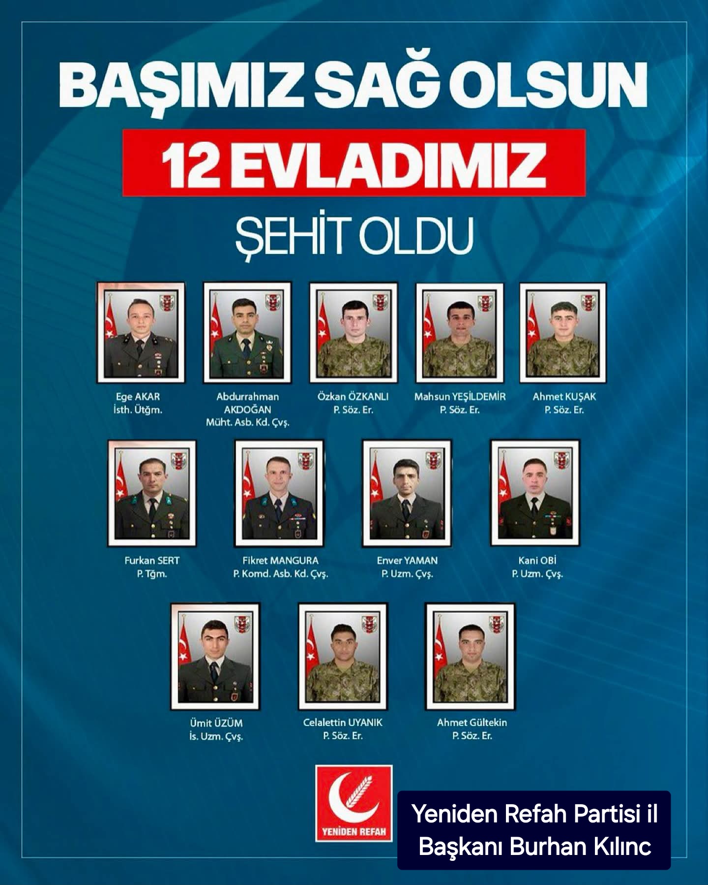 Burhan Kılıç Taziye Mesajı Yayımladı