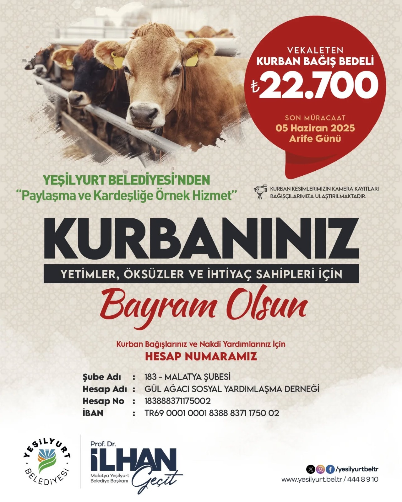 YEŞİLYURT BELEDİYESİ YETİM, ÖKSÜZ VE İHTİYAÇ SAHİPLERİ İÇİN ‘KURBAN BAĞIŞ’ HİZMETİNİ BAŞLATTI