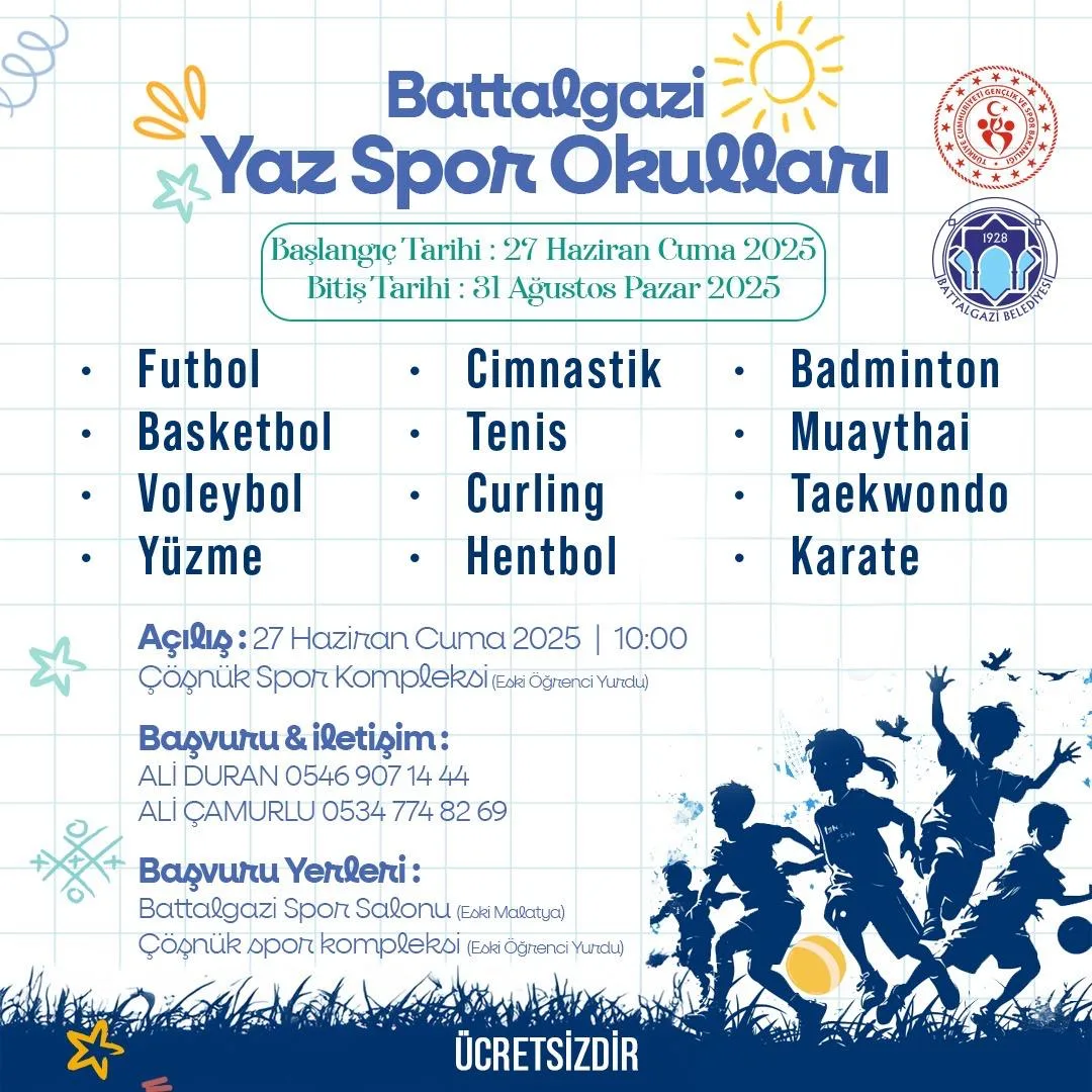 BATTALGAZİ’DE YAZ SPOR OKULLARI BAŞLIYOR