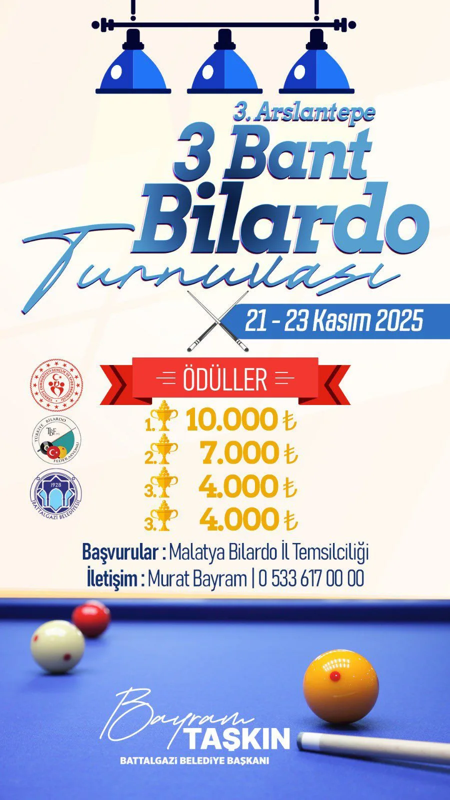 Battalgazi Belediyesi’nden 3. Arslantepe 3 Bant Bilardo Turnuvası